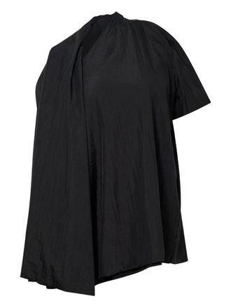 pushBUTTON draped short-sleeve top - women - Nylon/Cotton - S - Black