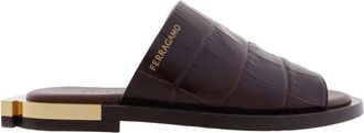 Ferragamo Gancini Heel Aline Leather Slides, Size 7 C