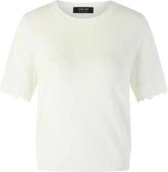 Marc Cain Korte trui met fijne brei - Dames - Ronde hals truien - Wit - XS - Wol - Truien & Vesten