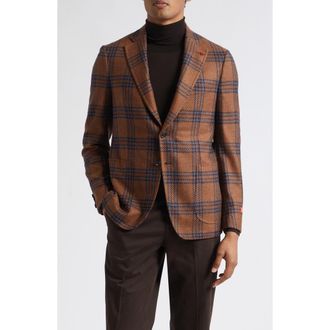 Isaia Check Donegal Tweed Sport Coat in Open Brown 430 at Nordstrom, Size 50