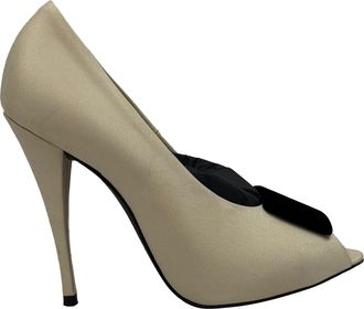 Saint Laurent Pre-owned Womens Franky Peep-Toe Pumps in Cream Satin - Size 37.5 EU/IT