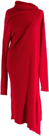 Marques Almeida Red Knitted Asymmetric Wool Dress Size L