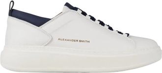 Alexander Smith Wembley Uomo Hoge frequentie in zacht wit leer met blauwe details - Heren - Sneakers - Wit - 43 EU - Leer - Schoenen