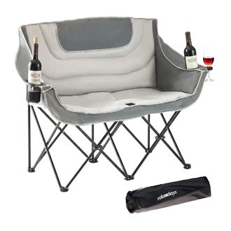 Relaxdays Silla Plegable Doble Relaxdays, Bolsa De Transporte, Portavasos, 272 Kg, Para Camping, Poli&eacute;ster Y Acero, Gris