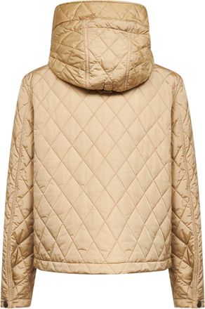 Burberry Womens Cropped Quilted Hooded Jacket Flax Beige Polyamide Bomber