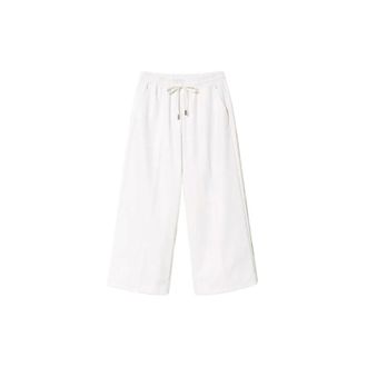 Twinset Broeken, Dames, Wit, M, Polyester, Cropped broek met lederlook