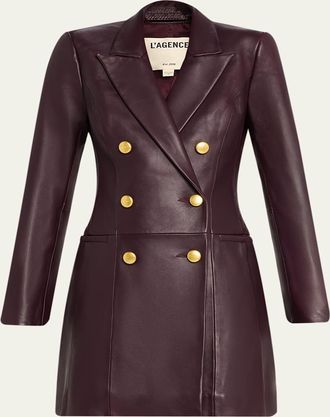 L'agence Tora Double-Breasted Leather Blazer Dress