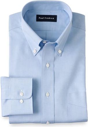 Paul Fredrick Tailored Fit Non-iron Cotton Pinpoint Solid Button Down Collar Dress Shirt in Blue at Nordstrom, Size 16.5 - 34