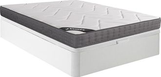 Vente-Unique Conjunto somier canap&eacute; de 160 x 200 cm blanco + colch&oacute;n de muelles ensacados 5 zonas de acogida de espuma viscoel&aacute;stica de 23 cm de grosor - BABYLONE 