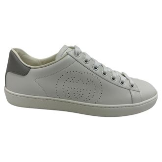 Gucci Pre-owned Womens Interlocking G Perforated Ace Sneakers in White Calfskin Leather - Ecru - Size EU 36