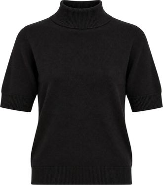Akep Geborduurd coltrui met korte mouwen - Dames - Coltruien - Zwart - XL - Wol - Truien & Vesten