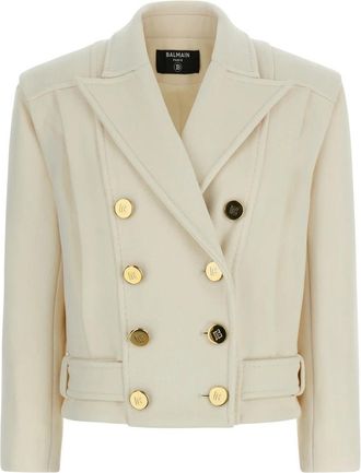 Balmain Cropped Wollen Reefer Jas - Dames - Zomerjassen - Wit - 2XS - Wol - Jassen