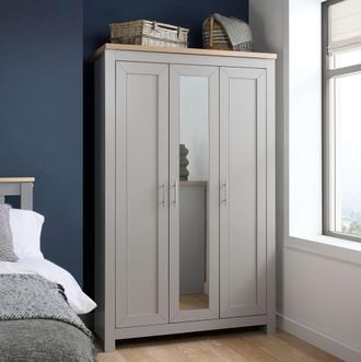 Birlea 3 Door Mirror Wardrobe Highgate Farmhouse Shabby Chic in Grey
