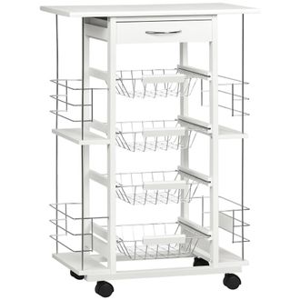 OEM Carrito De Cocina Con Ruedas Carrito Verdulero Con Caj&oacute;n Cestas Y Estantes Laterales 57x37x83cm Blanco