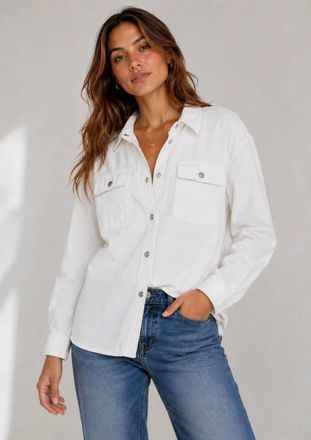 Dear John Denim Adrianna Button Up Long Sleeve Boxy Shirt In White