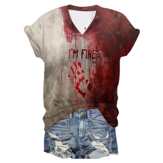 Generic Halloween T-Shirt for Women Bloody, Problem Solved Bloody Womens Pullover Tee Shirt Funny Daily Wear Top Womens T Coffee