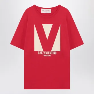 Valentino Red T Shirt With Chez Valentino Print