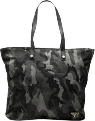 Prada Pre-owned Printed Nylon Satchel - Dames - Vintage Shopper - Grijs - ONE Size - Nylon - Vintage