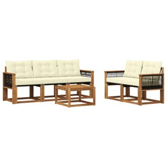 vidaXL Conjunto De Sof&aacute;s De Exterior Con Coj&iacute;n 6 Pcs Natural Y Crema Vidaxl