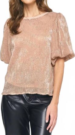 Entro Sequin Puff Sleeve Top In Rose Gold