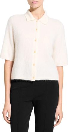 Theory Brushed Cashmere Short Sleeve Cardigan in Ivory at Nordstrom, Size Medium