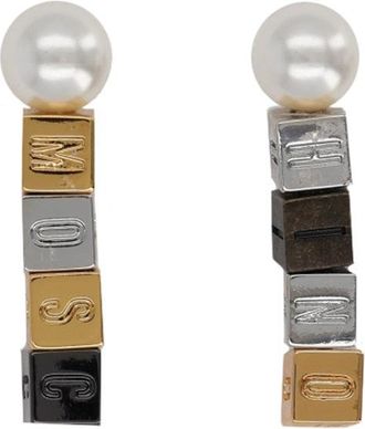 Moschino Zamac Pearl Metallic Cubes Earrings