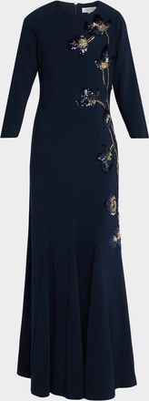 Teri Jon Floral Sequin Godet Gown