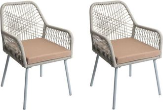 Hhg Hhg - Juego De 2 Sillas De Jard&iacute;n 469, Coj&iacute;n De Asiento Para Exterior Tejido De Cuerda De Aluminio Rope, Gris, Funda Topo