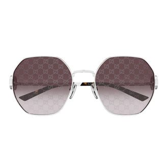 Gucci Sunglasses, unisex, Gray, Size: 58 MM Geometric Metal Sunglasses