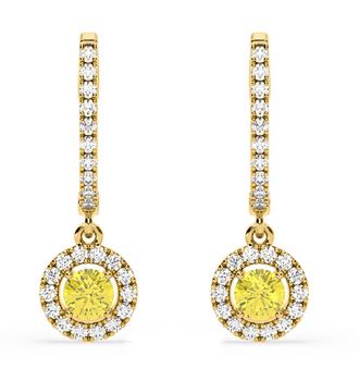 The Diamond Store Ella Yellow Lab Diamond 1.48ct Halo Drop Earrings in 18K Yellow Gold - Elara Collection