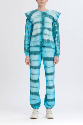 Something Navy Meghan Ruffle Shoulder Sweatshirt In Blue