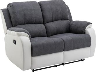 Vente-Unique Sof&aacute; relax de 2 plazas de microfibra y piel sint&eacute;tica gris y blanco BRODY