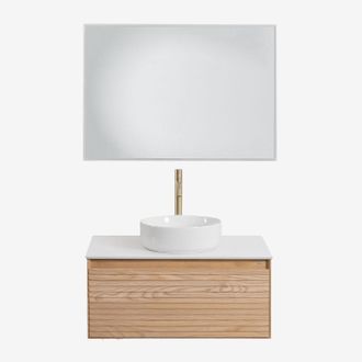Sklum Conjunto De Mueble De Ba&ntilde;o Suspendido 80x50 Cm En Madera De Fresno Tedrik Sklum