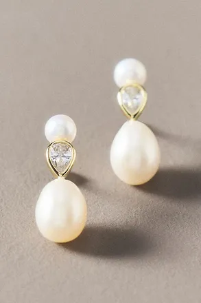 Shashi Freshwater Pearl Crystal Drop Earrings