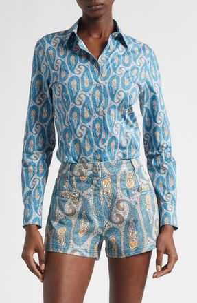 Etro Slim Fit Paisley Stretch Poplin Button-Up Shirt in Print On White Base at Nordstrom, Size 10 Us