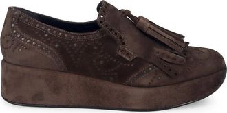 Pons Quintana Loafers, female, Brown, Size: 7 US Suede Moccasin with Fringe Detail