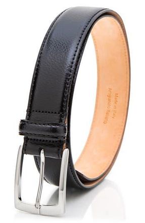 M Made in Italy Pebble Leather Belt in Black at Nordstrom Rack, Size 32