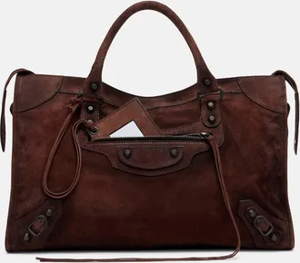 Balenciaga Le City Medium suede top-handle bag