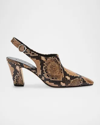 Aeyde Maude Snake-Printed Leather Slingback Pumps