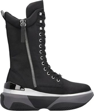 Liu Jo June 06 Mid Sneaker Boots - Dames - Veterlaarzen - Zwart - 41 EU - Polyester - Schoenen