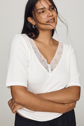 Maeve V-Neck Henley T-Shirt Top