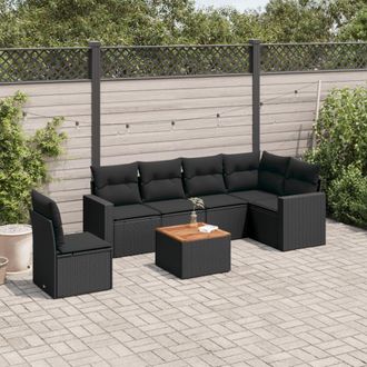 vidaXL Vidaxl - Set De Comedor De Jard&iacute;n 7 Pzas Y Cojines Rat&aacute;n Sint&eacute;tico Negro