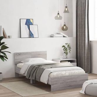Berkfield Home Durable Bed Frame without Mattress with LED Lights Grey Sonoma 10