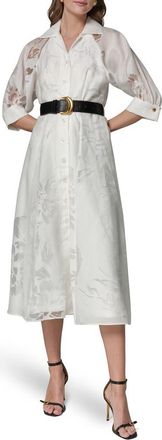 DKNY Floral Cutout Shirtdress in Cream (Crm) at Nordstrom, Size 14