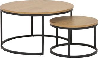 Furniture To Go Spiro Round Coffee Table Set with Oak Top & Black Legs