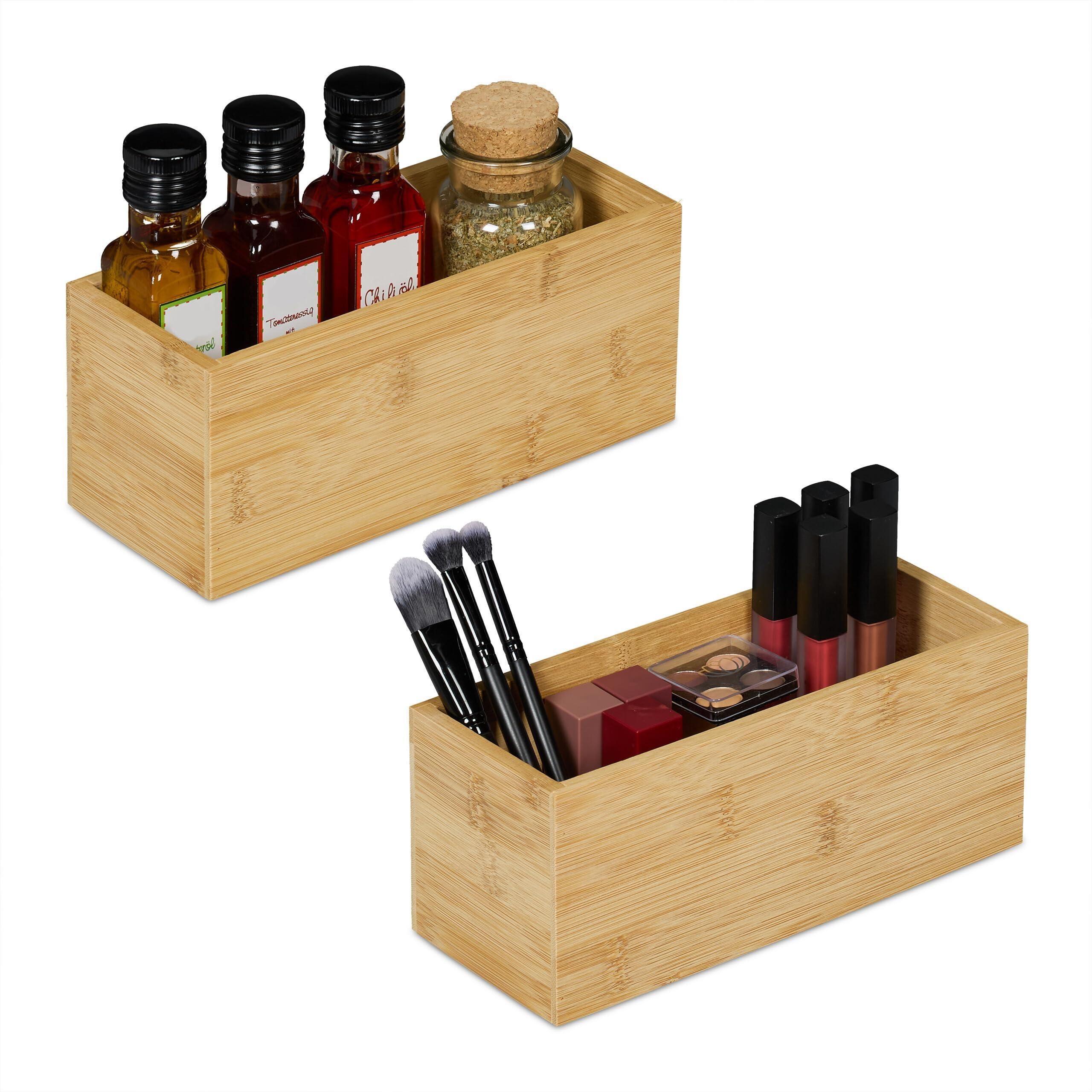 Relaxdays Tücherbox Aus Bambus & Kunststoff - 2 Größen (10x17x13 Cm & 10x23x13 Cm), Weiß/natur, Für Bad, Küche, Wohnzimmer