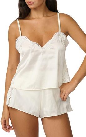 Kat The Label Cinderella Lace Trim Stretch Satin Camisole in Antique at Nordstrom, Size X-Large