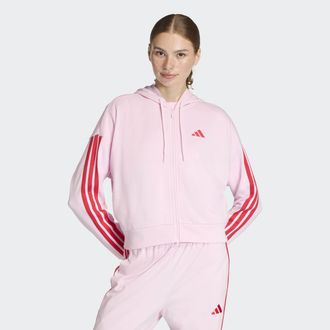 adidas Kapuzensweatshirt ADIDAS SPORTSWEAR W 3S FT FZ HD, Damen, Gr. XXL, clear pink, pure ruby, Obermaterial: 55% Baumwolle, 36% Polyester, 9% Viskose, norm