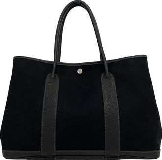 Herm&egrave;s Black Toile Officier Buffalo Leather Handbag Tote Bag (Pre-Owned)