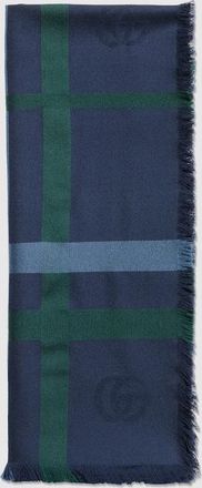 Gucci Tartan Cashmere Jacquard Stole, Blue